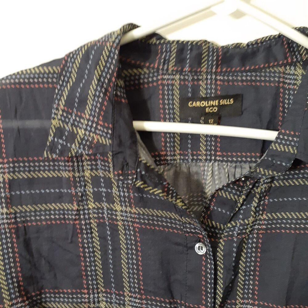 Caroline Sills Eco Navy Blue Cotton Shirt 12 L Tunic Top blouse